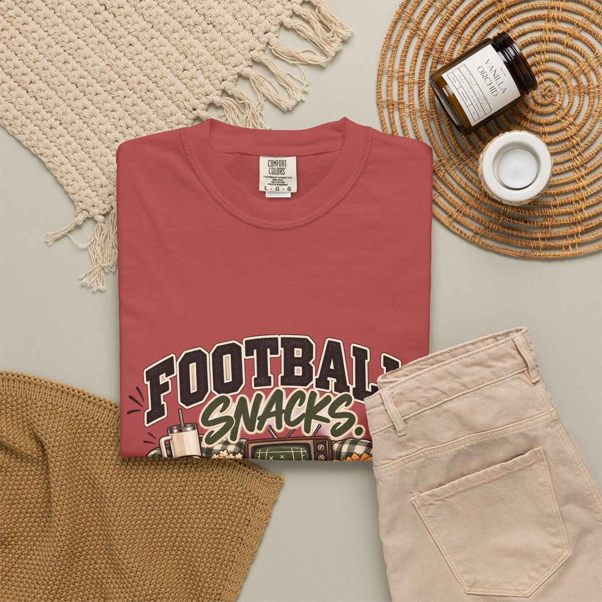 Football Snacks T-Shirt — "Yelling at the TV" Game Day Tee