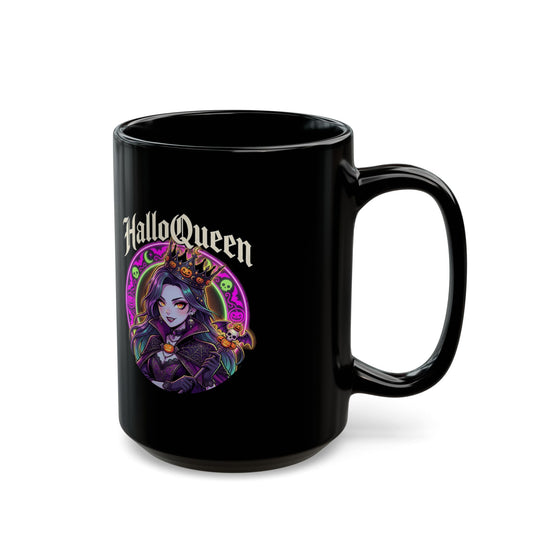 Halloween Queen Black Mug — Gothic Witch Illustration Coffee Cup (11oz/15oz)