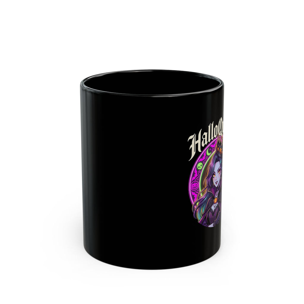 Halloween Queen Black Mug — Gothic Witch Illustration Coffee Cup (11oz/15oz)