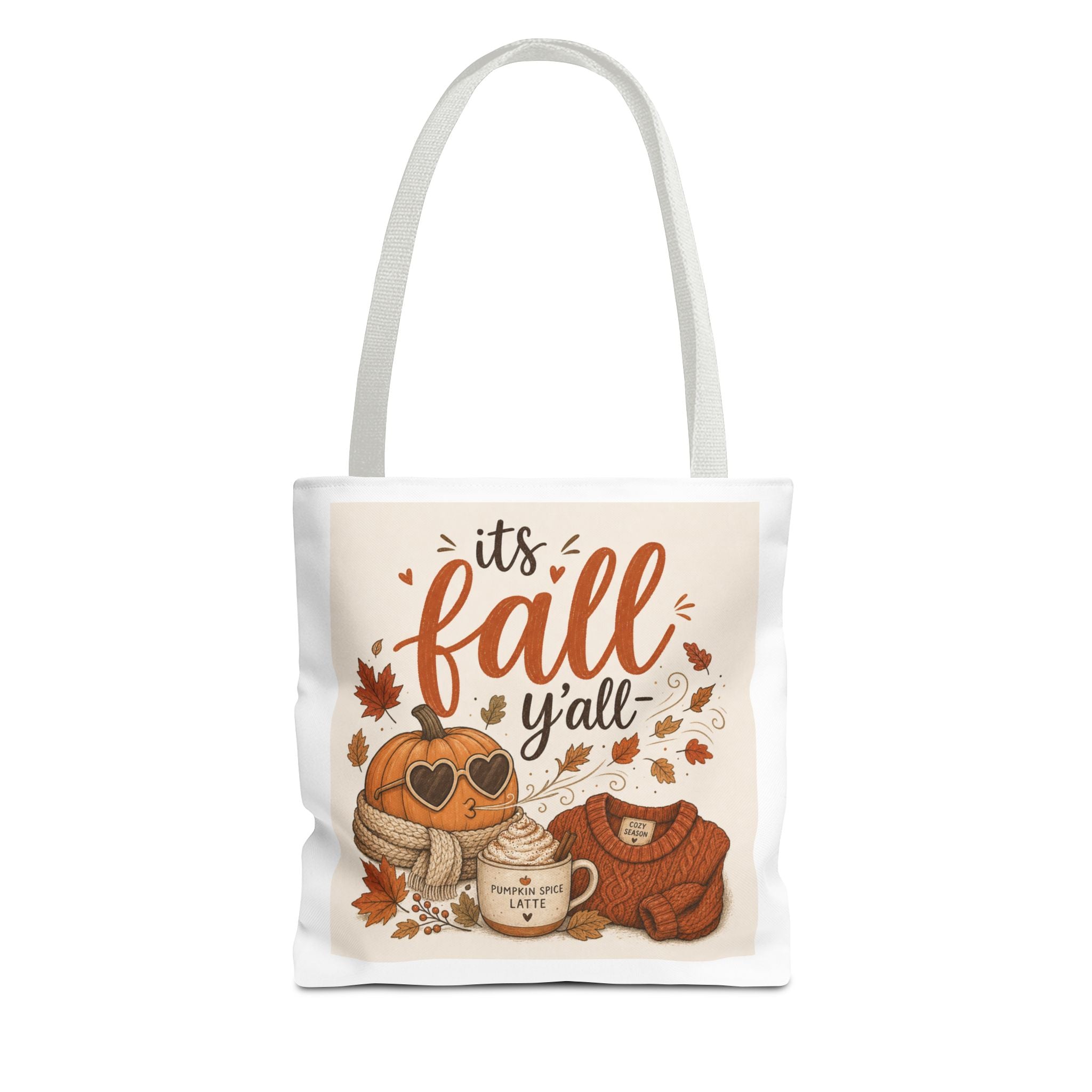 Fall Tote Bag – "It's Fall Y'all" Pumpkin Sweater Coffee Graphic