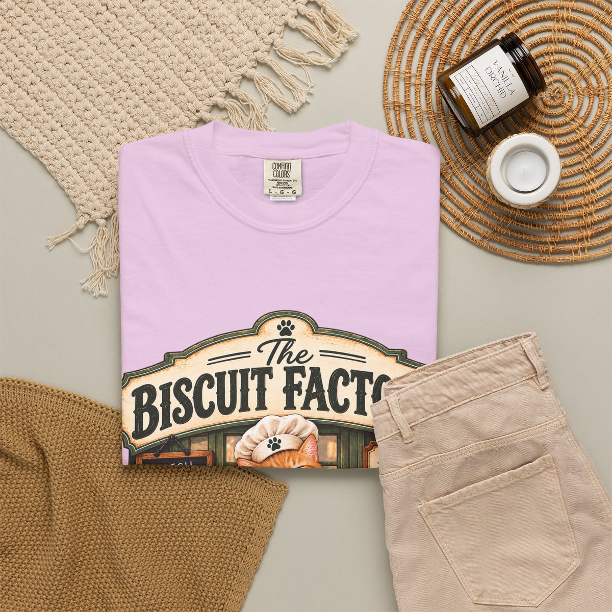 The Biscuit Factory Cat Tee — Double-Sided Bakery Cat Shirt