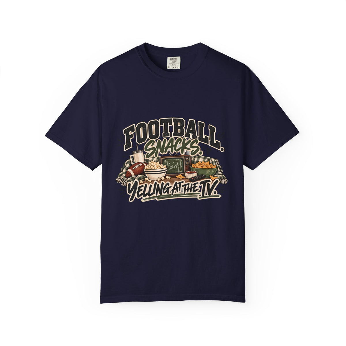 Football Snacks T-Shirt — "Yelling at the TV" Game Day Tee