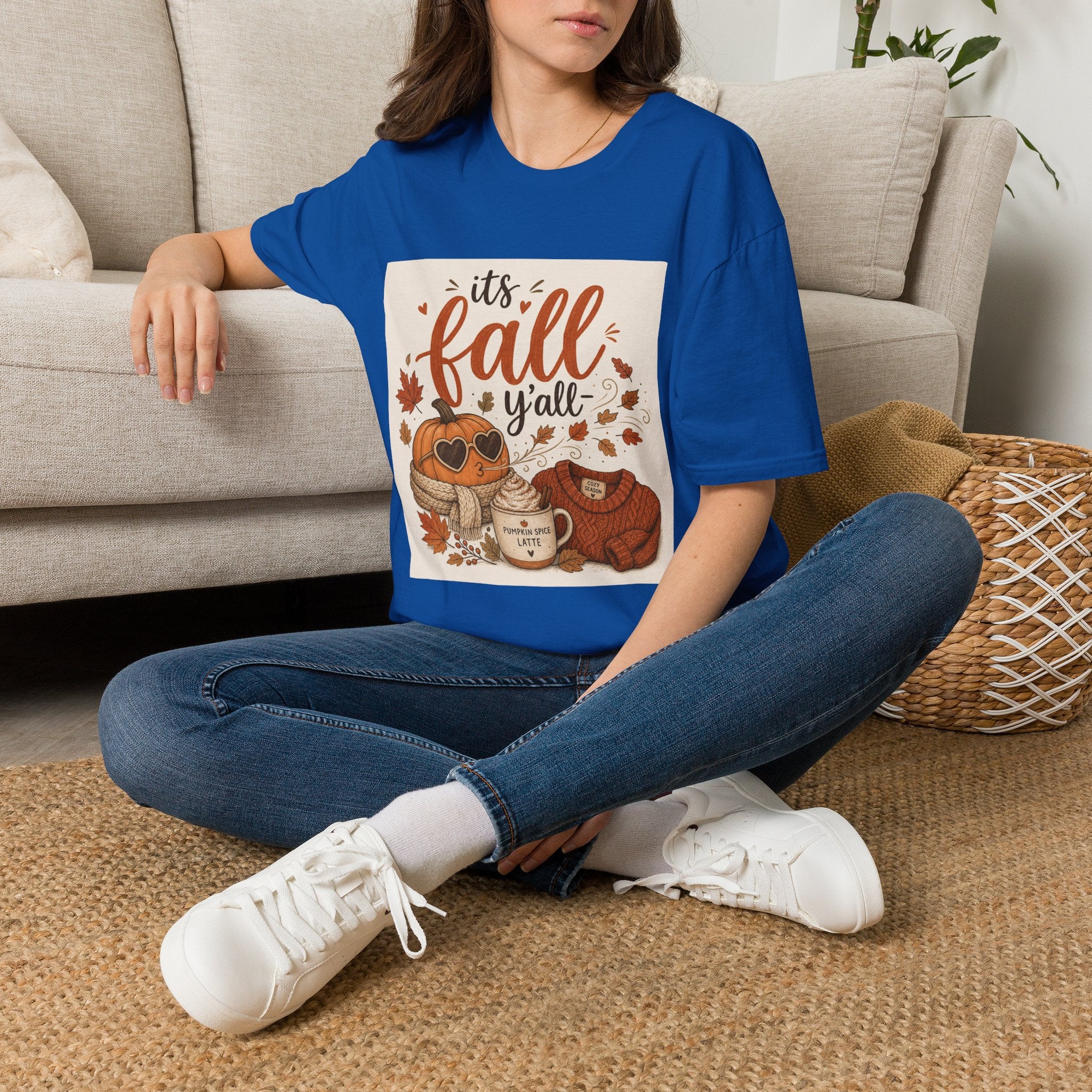 Fall Graphic T-Shirt — "It's Fall Y'all" Pumpkin & Leaves Autumn Tee