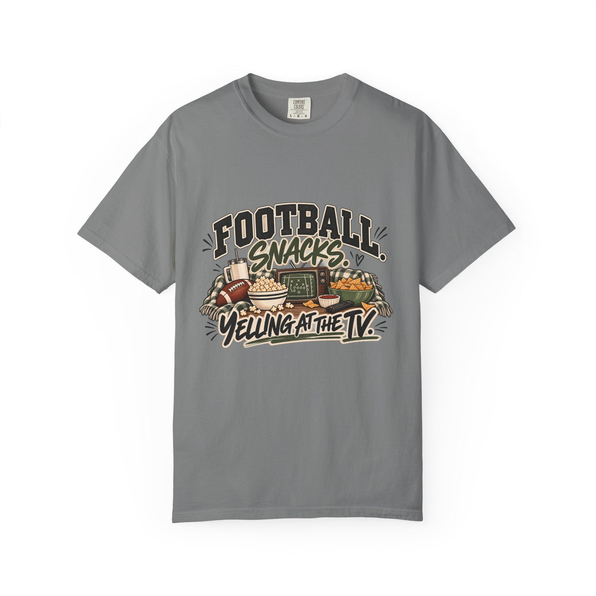 Football Snacks T-Shirt — "Yelling at the TV" Game Day Tee