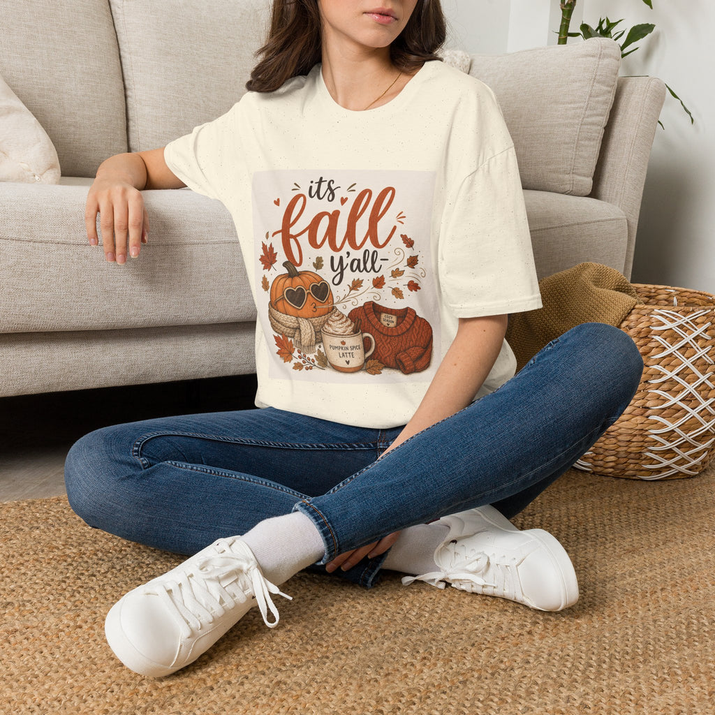 Fall Graphic T-Shirt — "It's Fall Y'all" Pumpkin & Leaves Autumn Tee
