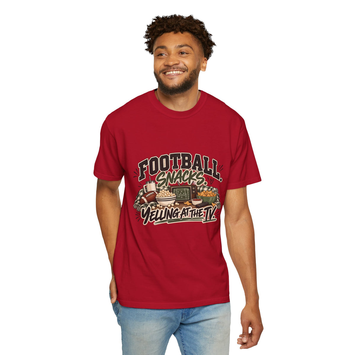 Football Snacks T-Shirt — "Yelling at the TV" Game Day Tee