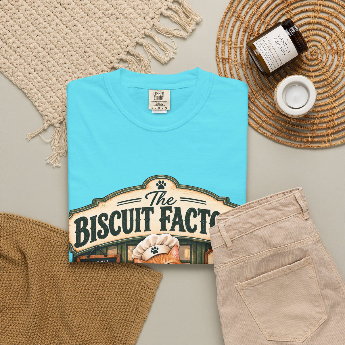 The Biscuit Factory Cat Tee — Double-Sided Bakery Cat Shirt