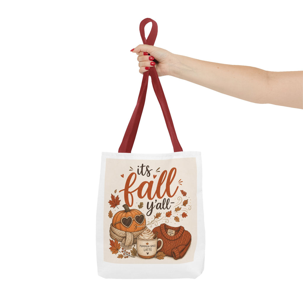 Fall Tote Bag – "It's Fall Y'all" Pumpkin Sweater Coffee Graphic