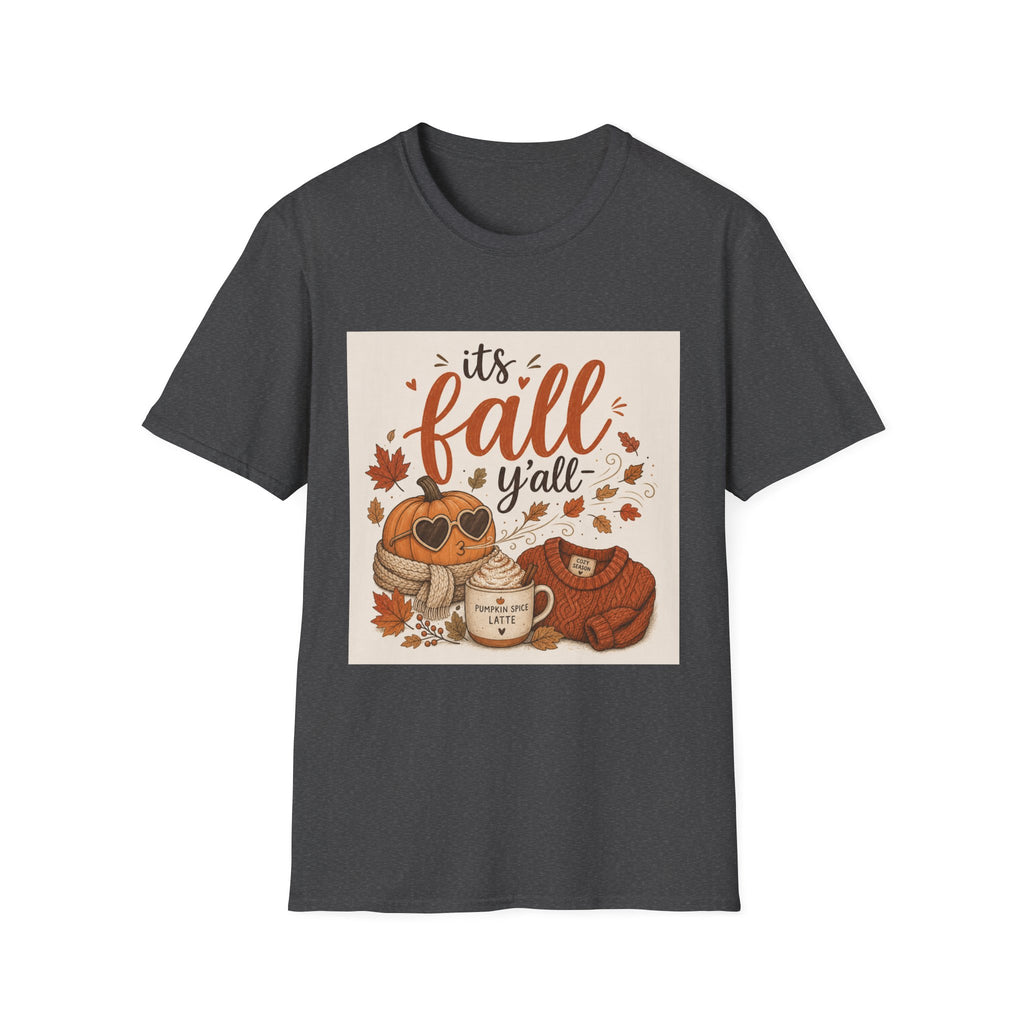 Fall Graphic T-Shirt — "It's Fall Y'all" Pumpkin & Leaves Autumn Tee