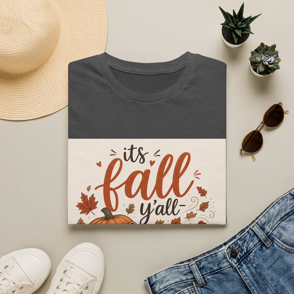 Fall Graphic T-Shirt — "It's Fall Y'all" Pumpkin & Leaves Autumn Tee