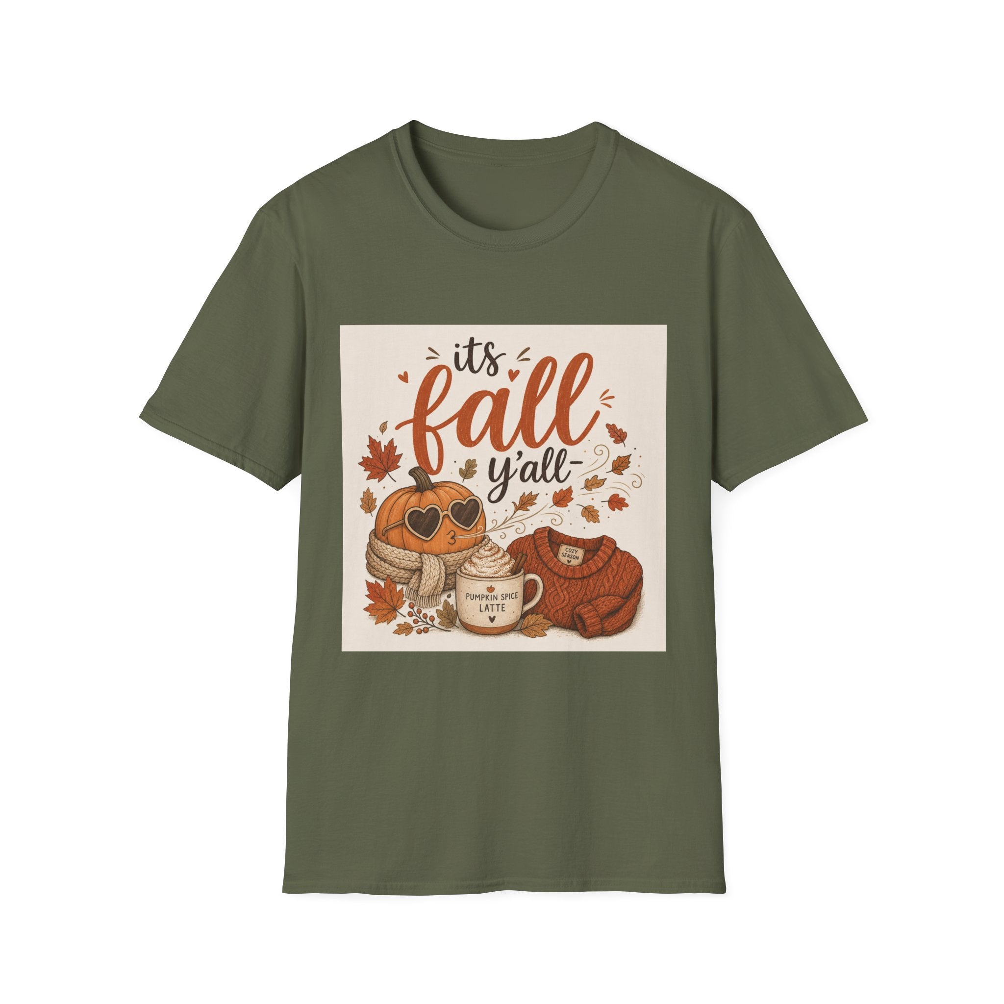 Fall Graphic T-Shirt — "It's Fall Y'all" Pumpkin & Leaves Autumn Tee
