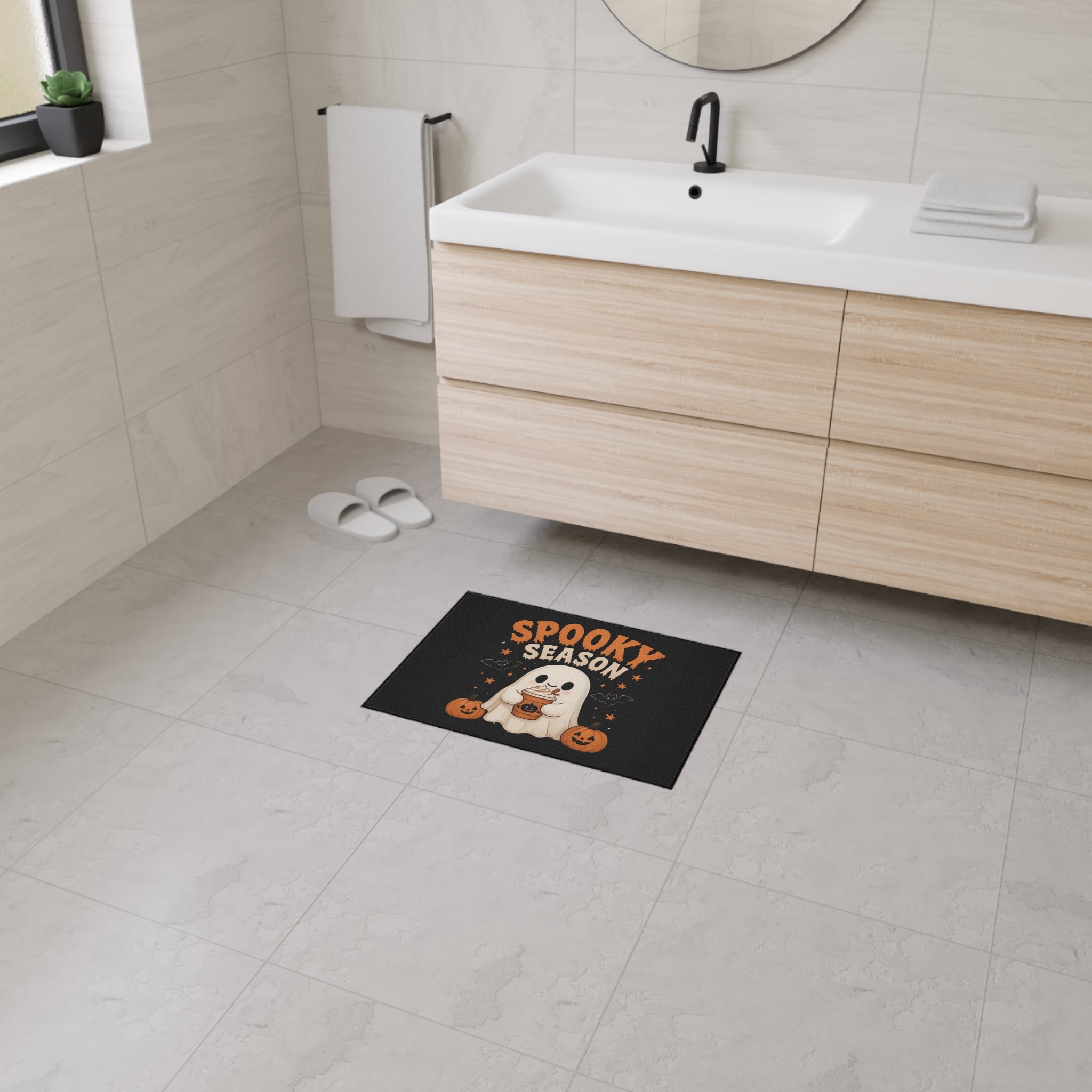 Spooky Season Floor Mat — Cute Ghost Pumpkin Halloween Doormat