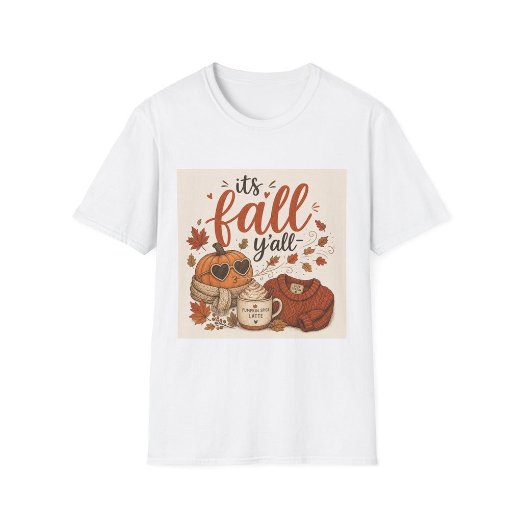 Fall Graphic T-Shirt — "It's Fall Y'all" Pumpkin & Leaves Autumn Tee