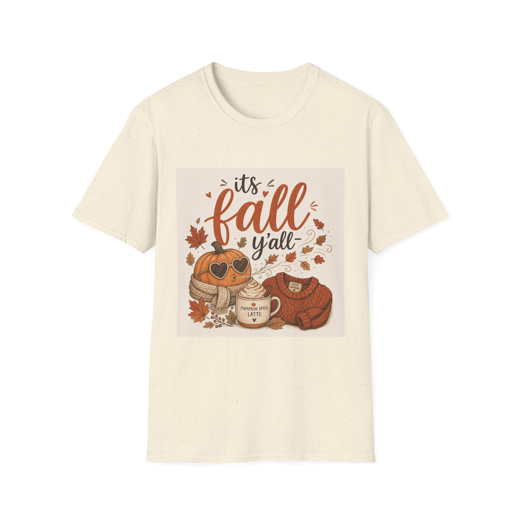 Fall Graphic T-Shirt — "It's Fall Y'all" Pumpkin & Leaves Autumn Tee