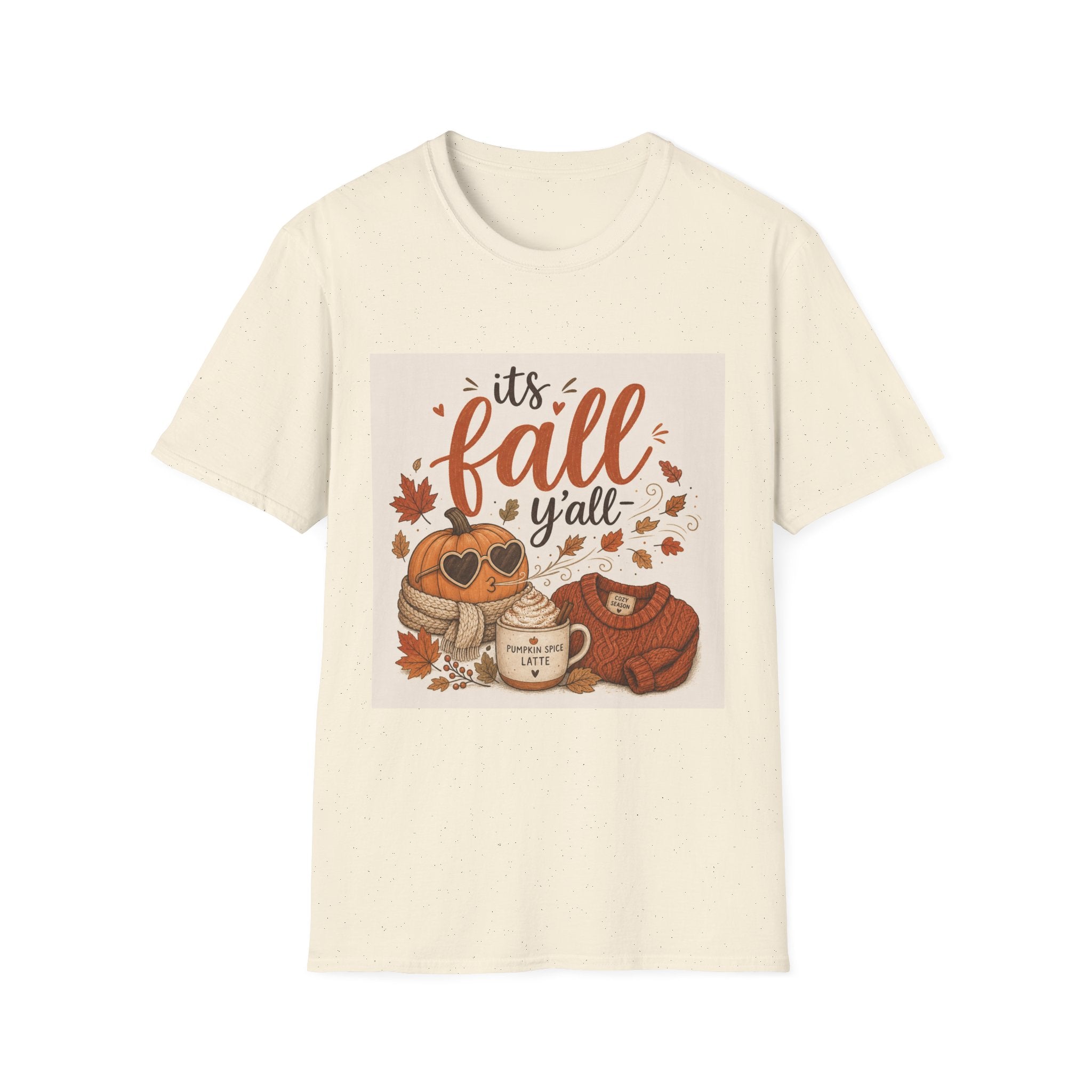 Fall Graphic T-Shirt — "It's Fall Y'all" Pumpkin & Leaves Autumn Tee