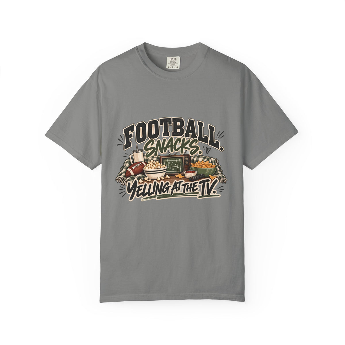 Football Snacks T-Shirt — "Yelling at the TV" Game Day Tee